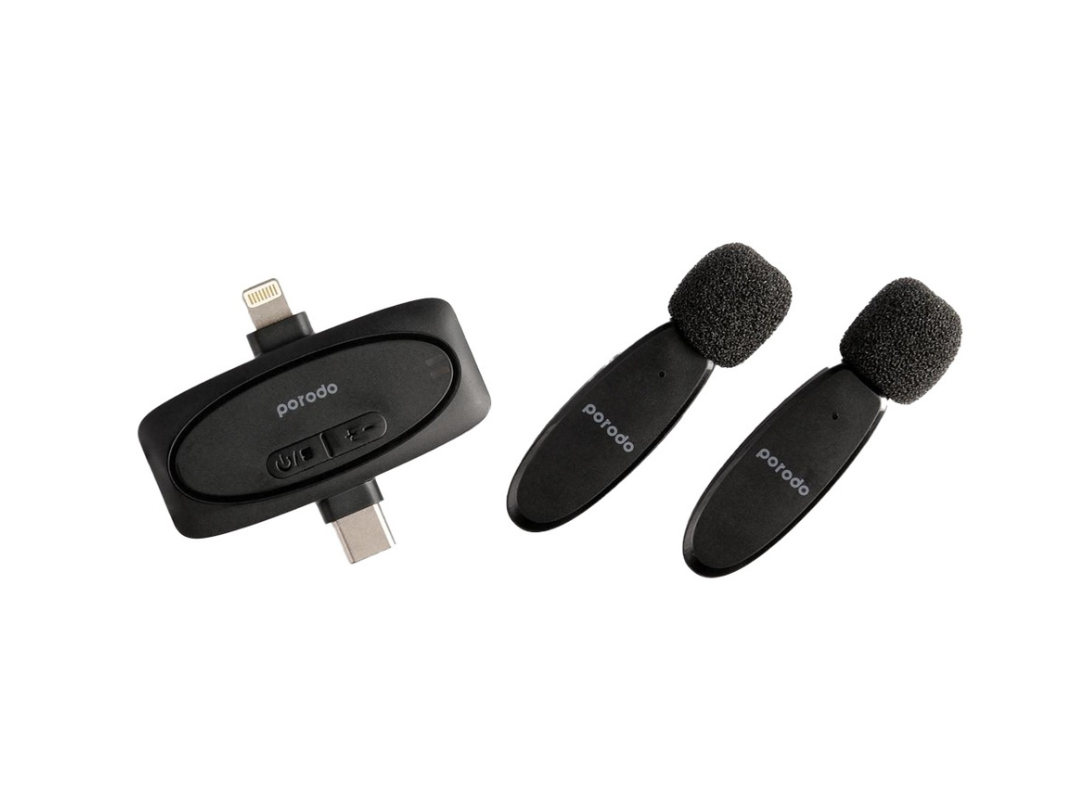 Porodo Dual Connector Lavalier Microphone Dual Mic – Black Porodo Dual Connector Lavalier Microphone Dual Mic – Black